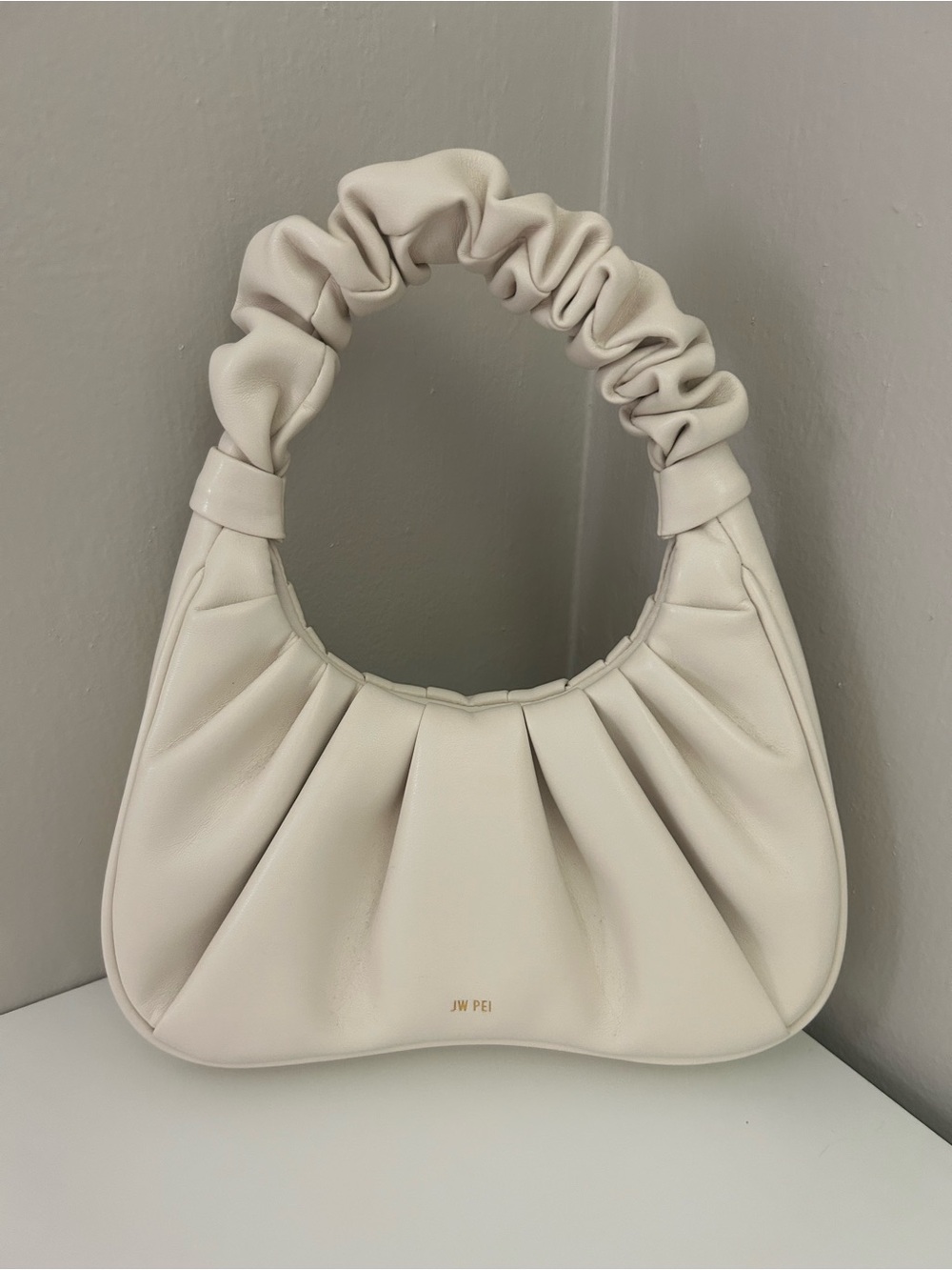 JW PEI Cream Ruched Handle Shoulder Bag